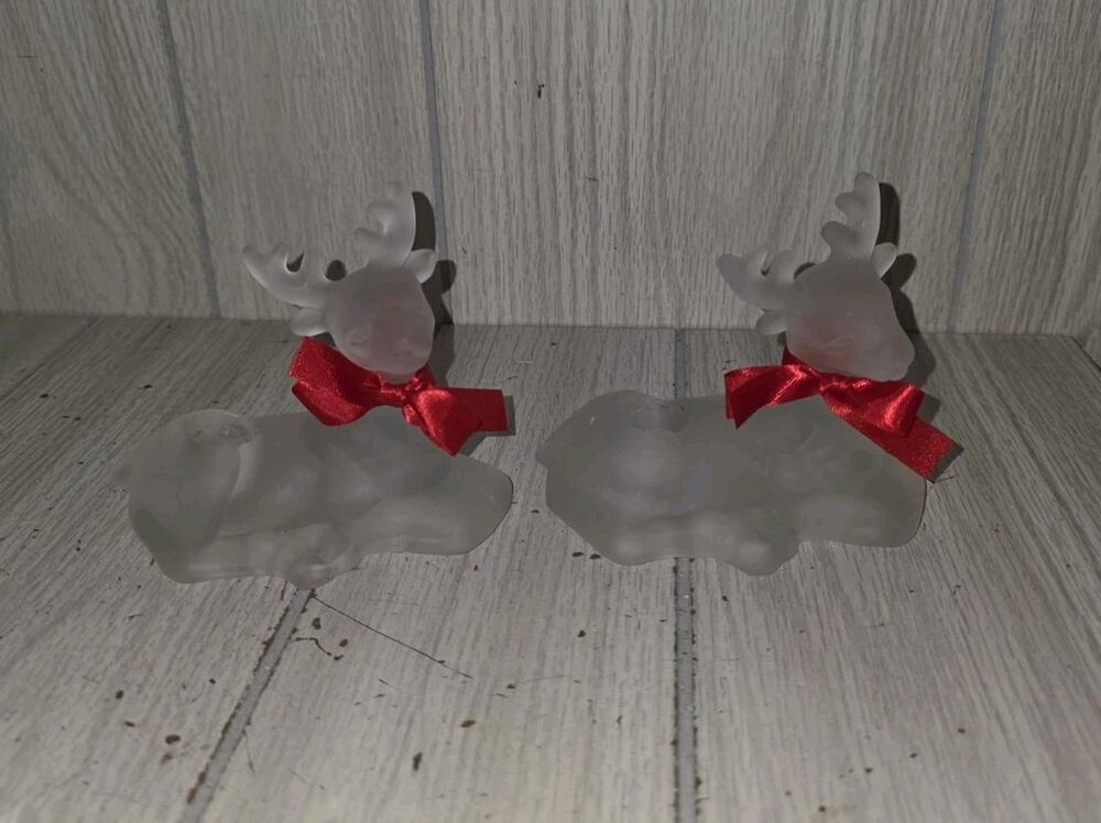 Vintage Frosted Glass Reindeer Christmas Candle Holders Centurion Collection